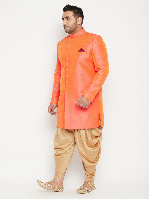 Men's Plus Size Orange Slim Fit Sherwani Set