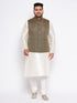Men's Plus Size Black Ethnic Jacket With Cream Silk Blend Kurta And Pyjama Set