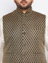 Men's Plus Size Black Ethnic Jacket With Cream Silk Blend Kurta And Pyjama Set
