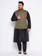 Men's Plus Size Black Ethnic Jacket With Black Silk Blend Kurta And Pyjama Set