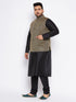Men's Plus Size Black Ethnic Jacket With Black Silk Blend Kurta And Pyjama Set