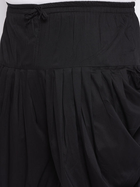 Men's Plus Size Black Ethnic Jacket With Golden Silk Blend Kurta And Black Dhoti Set