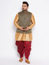 Men's Plus Size Black Ethnic Jacket With Rose Gold Silk Blend Kurta And Maroon Dhoti Set
