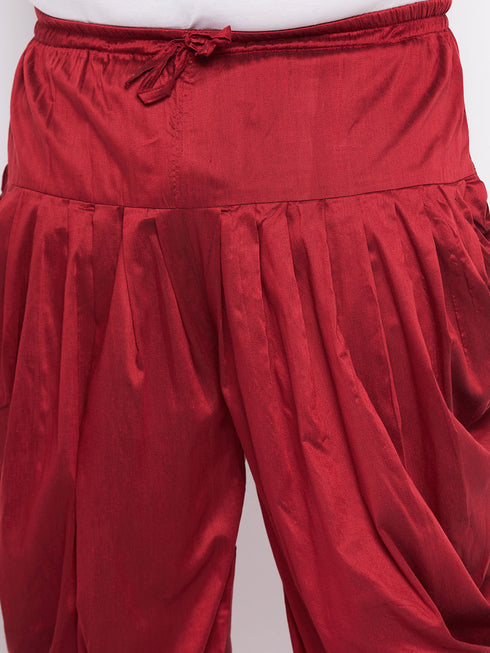 Men's Plus Size Black Ethnic Jacket With Rose Gold Silk Blend Kurta And Maroon Dhoti Set