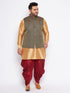 Men's Plus Size Black Ethnic Jacket With Rose Gold Silk Blend Kurta And Maroon Dhoti Set