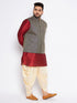 Men's Plus Size Navy Blue Woven Jacket With Maroon Kurta And Gold Dhoti Set