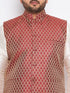 Men's Plus Size Maroon Silk Blend Jacket And Cream Kurta Pant Set