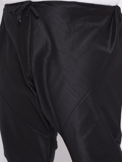 Men's Plus Size Maroon Woven Nehru Jacket With Black Kurta And Pyjama Set