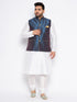 Men's Plus Size Blue Zari Weaved Nehru Jacket With Kurta Pyjama Set