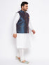 Men's Plus Size Blue Zari Weaved Nehru Jacket With Kurta Pyjama Set