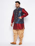 Men's Plus Size Blue Zari Weaved Nehru Jacket With Curved Kurta Dhoti Set