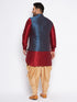 Men's Plus Size Blue Zari Weaved Nehru Jacket With Curved Kurta Dhoti Set