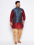 Men's Plus Size Blue Zari Weaved Nehru Jacket With Curved Kurta Dhoti Set