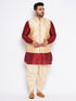Men's Plus Size Gold Zari Weaved Nehru Jacket With Curved Kurta Dhoti Set