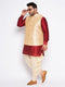 Men's Plus Size Gold Zari Weaved Nehru Jacket With Curved Kurta Dhoti Set