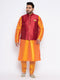 Men's Plus Size Maroon Zari Weaved Nehru Jacket With Kurta Pyjama Set