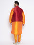 Men's Plus Size Maroon Zari Weaved Nehru Jacket With Kurta Pyjama Set