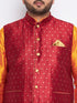 Men's Plus Size Maroon Zari Weaved Nehru Jacket With Kurta Pyjama Set