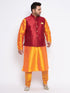 Men's Plus Size Maroon Zari Weaved Nehru Jacket With Kurta Pyjama Set