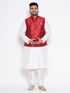 Men's Plus Size Maroon Zari Weaved Nehru Jacket With Kurta Pyjama Set