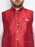 Men's Plus Size Maroon Zari Weaved Nehru Jacket With Kurta Pyjama Set