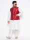 Men's Plus Size Maroon Zari Weaved Nehru Jacket With Kurta Pyjama Set