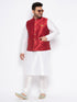 Men's Plus Size Maroon Zari Weaved Nehru Jacket With Kurta Pyjama Set