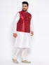 Men's Plus Size Maroon Zari Weaved Nehru Jacket With Kurta Pyjama Set