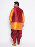 Men's Plus Size Maroon Zari Weaved Nehru Jacket With Curved Kurta Dhoti Set