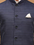 Men Navy Blue Self Design Self-Design Regular Nehru Jacket