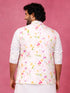 Men's White Silk Blend Floral Regular Nehru Jacket