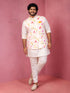 Men's White Silk Blend Floral Regular Nehru Jacket