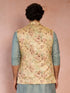 Men's Beige Silk Blend Floral Regular Nehru Jacket