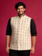 Men's Beige Cotton Floral Print Nehru Jacket