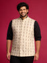 Men's Beige Cotton Floral Print Nehru Jacket