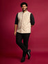 Men's Beige Cotton Floral Regular Nehru Jacket