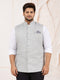Men Light Grey Self Design Self-Design Regular Jacket StyleNehru Jacket