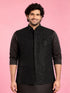 Men's Black Cotton Blend Geometric Sequin Nehru Jacket
