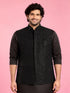Men Black Geometry Self-Design Regular Nehru Jacket