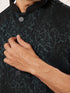 Men Dark Green Geometry Self-Design Regular Nehru Jacket