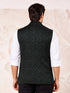 Men Dark Green Geometry Self-Design Regular Nehru Jacket