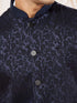 Men's Navy Blue Silk Blend Geometry Regular Nehru Jacket