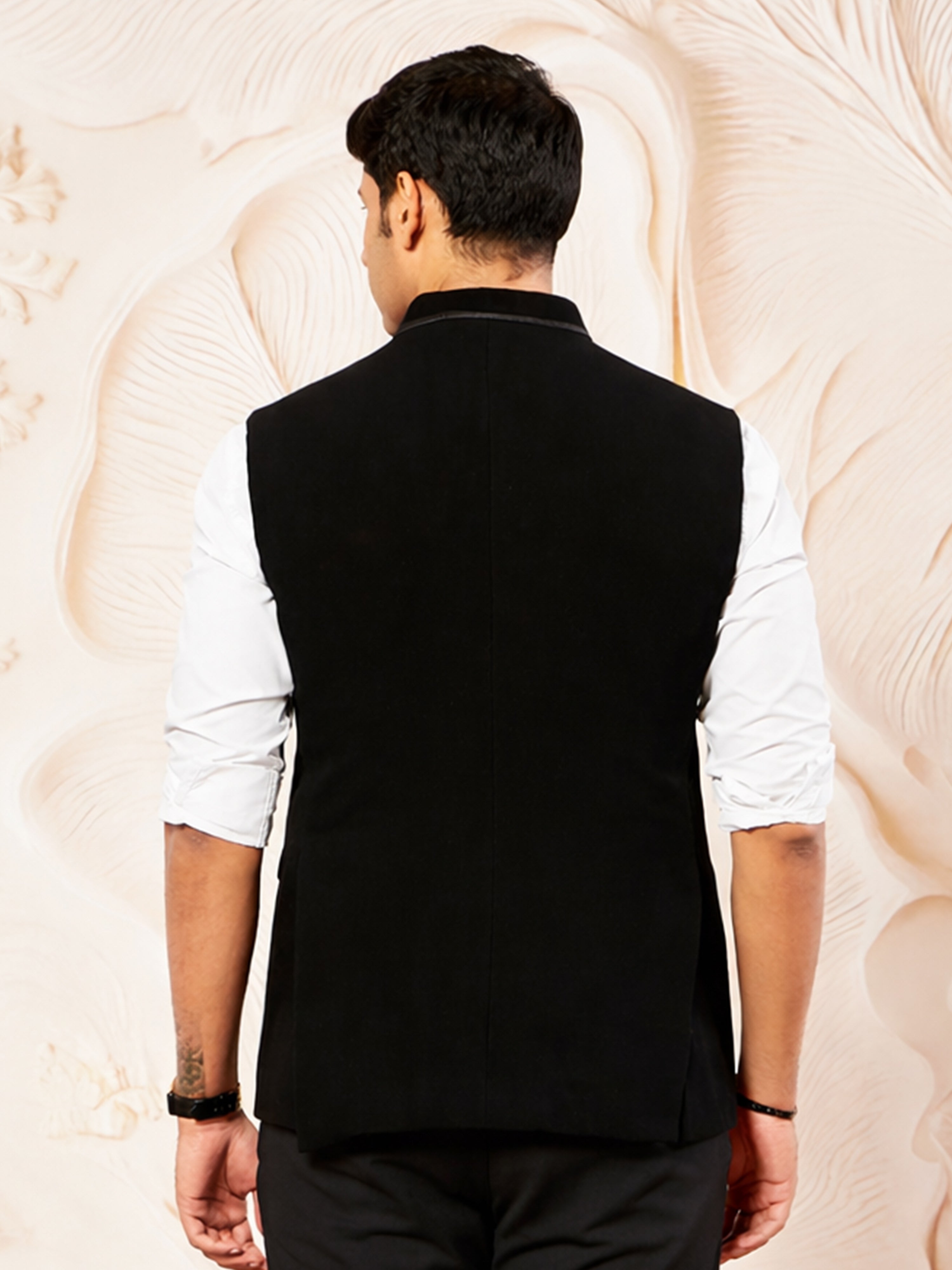Men Black Solid Plain Regular Nehru Jacket