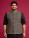 Men Black Geometry Zari Work Regular Nehru Jacket