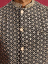 Men Black Geometry Zari Work Regular Nehru Jacket