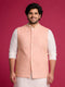 Men Peach Geometry Zari Work Regular Nehru Jacket