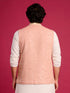 Men Peach Geometry Zari Work Regular Nehru Jacket