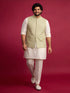 Men Light Green Geometry Zari Work Regular Nehru Jacket