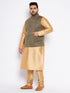Men's Plus Size Black Ethnic Jacket With Rose Gold Silk Blend Kurta Pyjama Set