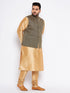 Men's Plus Size Black Ethnic Jacket With Rose Gold Silk Blend Kurta Pyjama Set